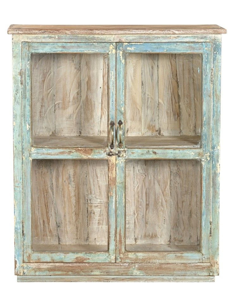 Wood Glass Door Cabinet | Green / Ivory