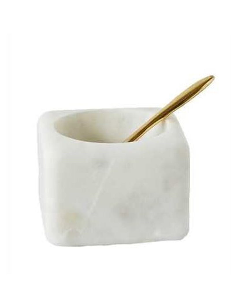 Square White Marble Bowl With Brass Spoon