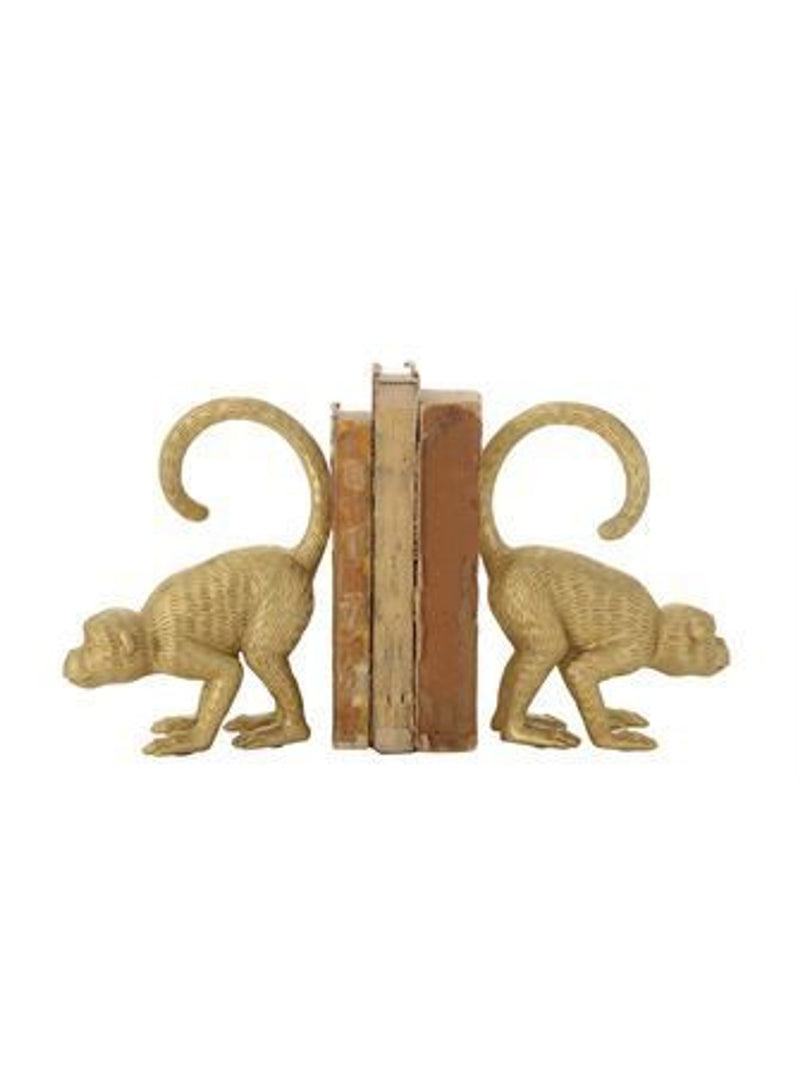 RESIN MONKEY BOOKENDS, GOLD FINISH