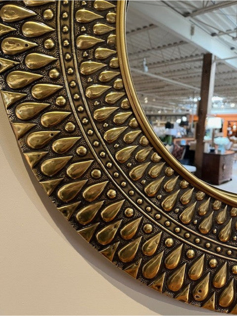 Round Brass & Wood Mirror