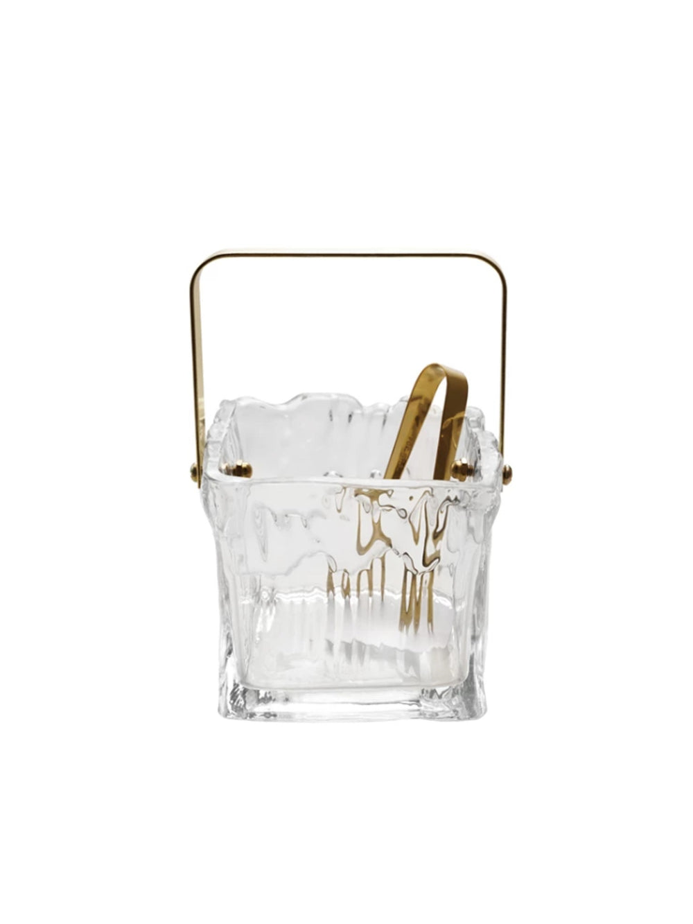 Textured Glass Ice Bucket with Tongs, Set of 2