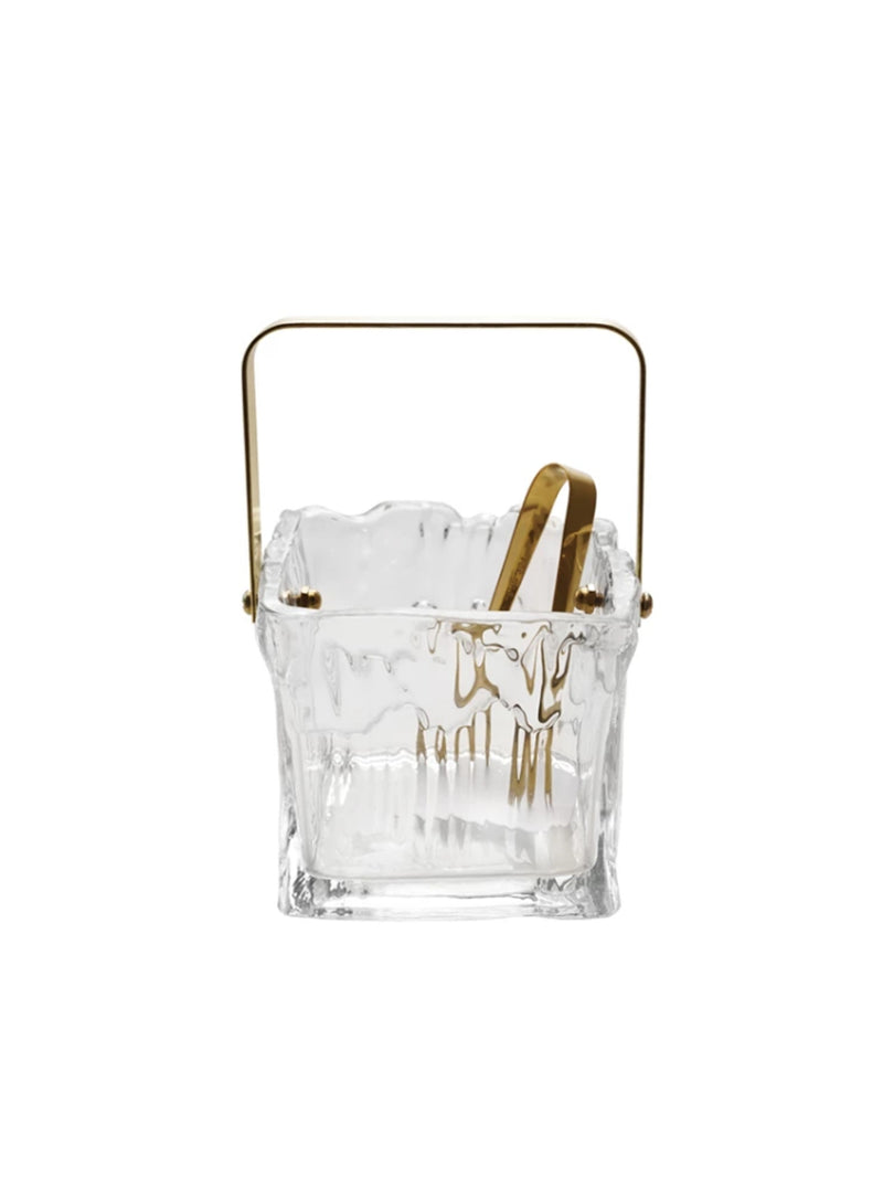 Textured Glass Ice Bucket with Tongs, Set of 2
