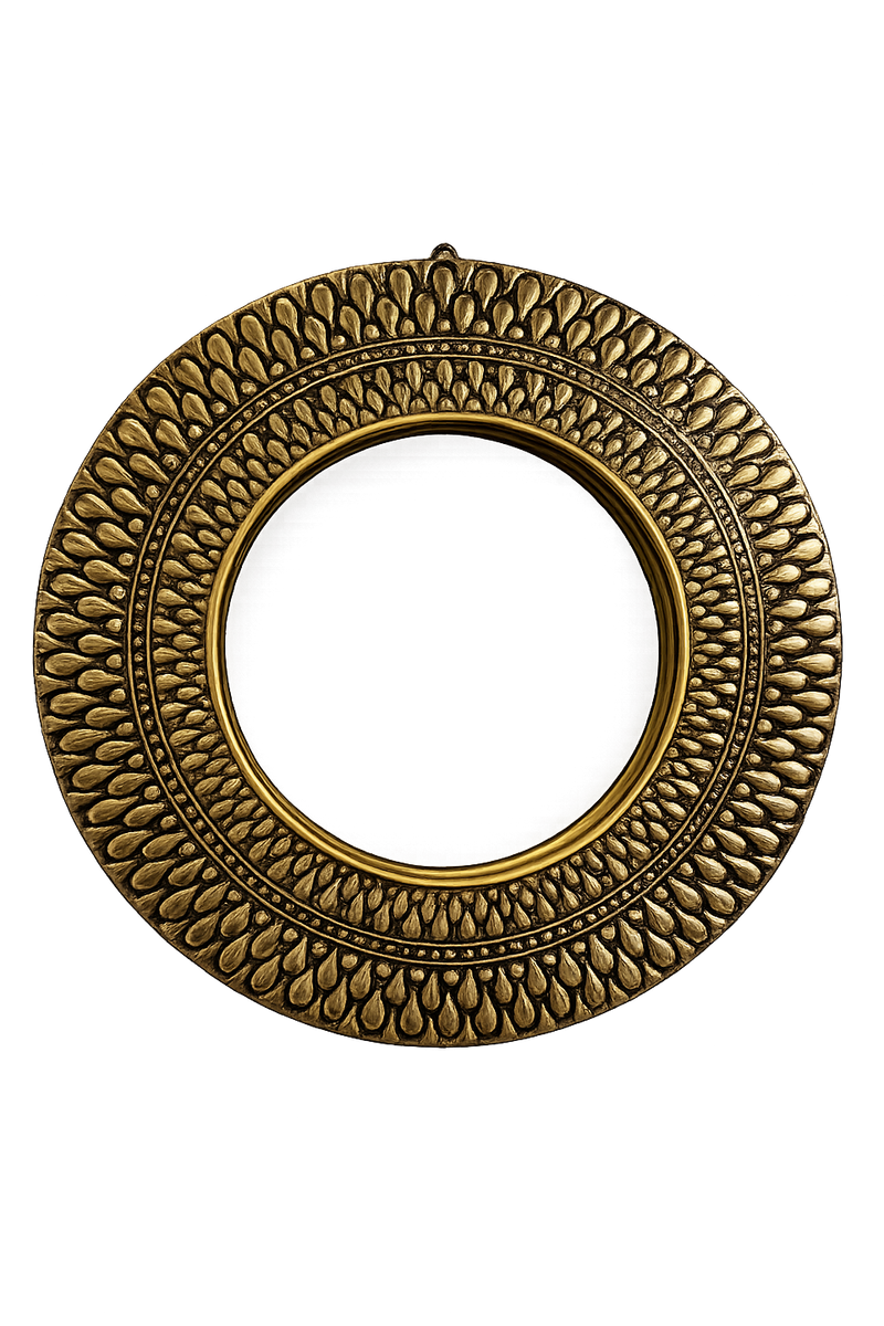 Round Brass & Wood Mirror