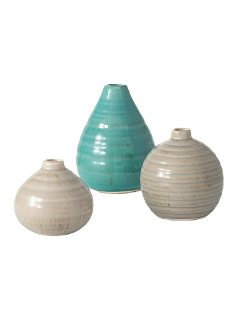 Ribbed Glazed Vase MD | Grey