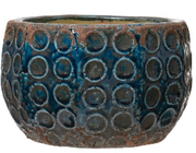 Distressed Blue Embossed Planter