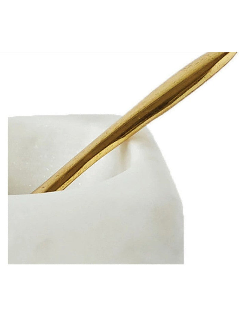 Square White Marble Bowl With Brass Spoon