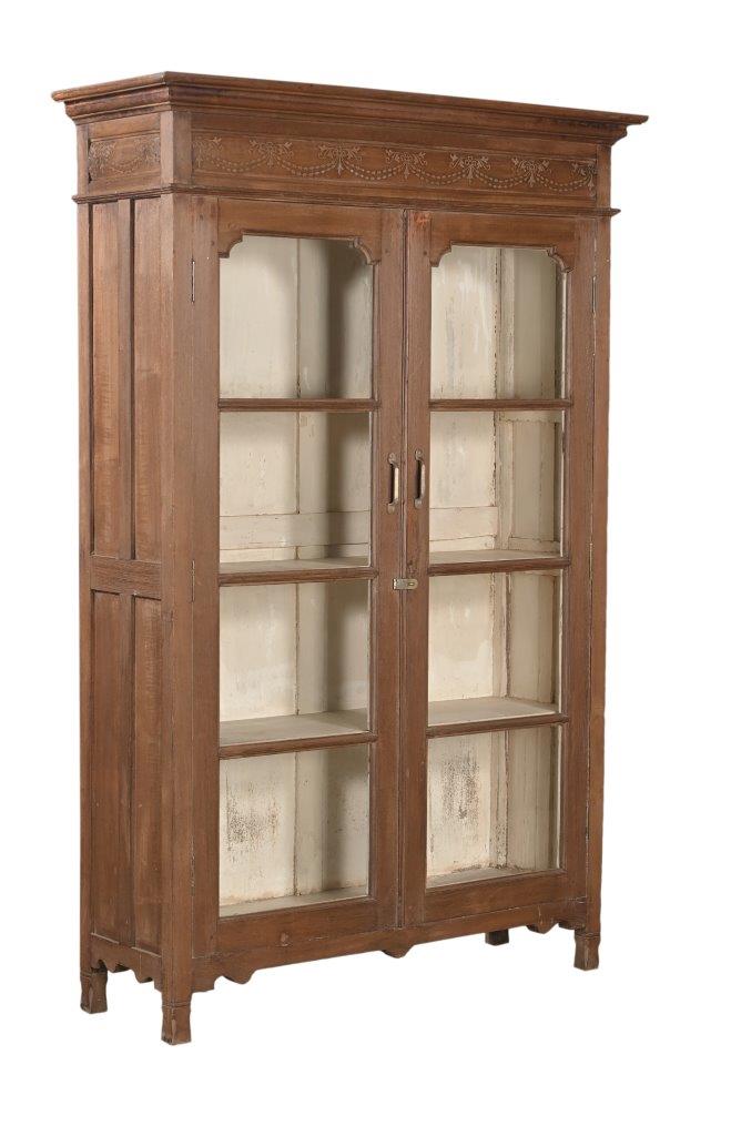 Carved Wood & Glass Cabinet w/ White
