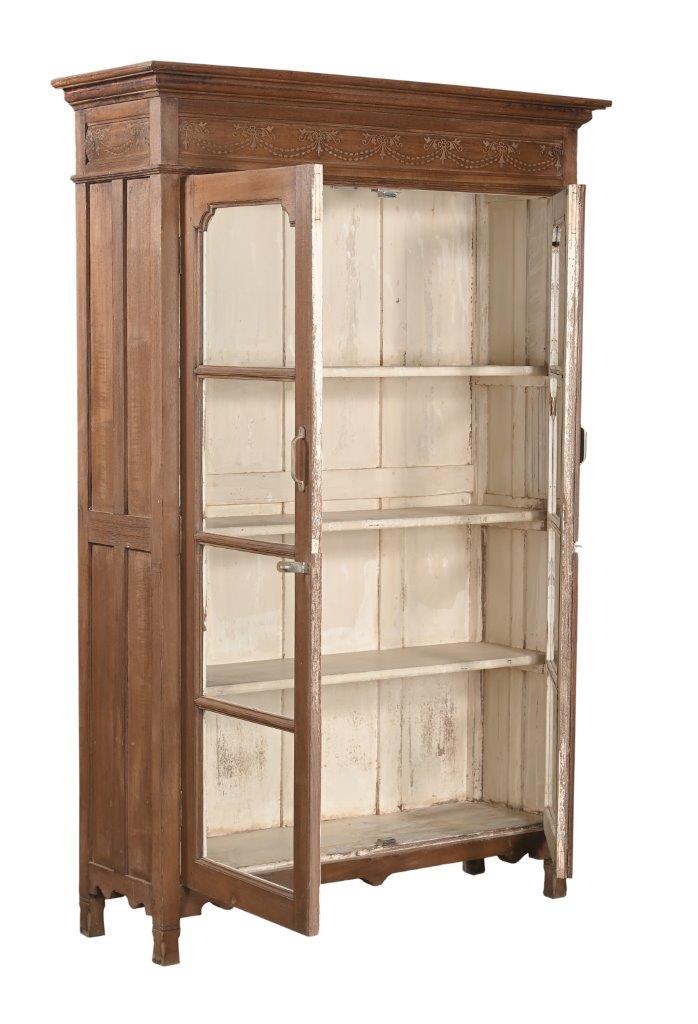 Carved Wood & Glass Cabinet w/ White