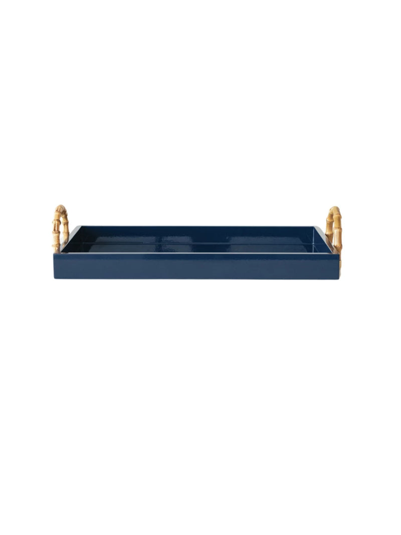 Lacquered Tray w/ Bamboo Handles & Metal Detail