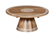 Carved Wood Round Coffee Table