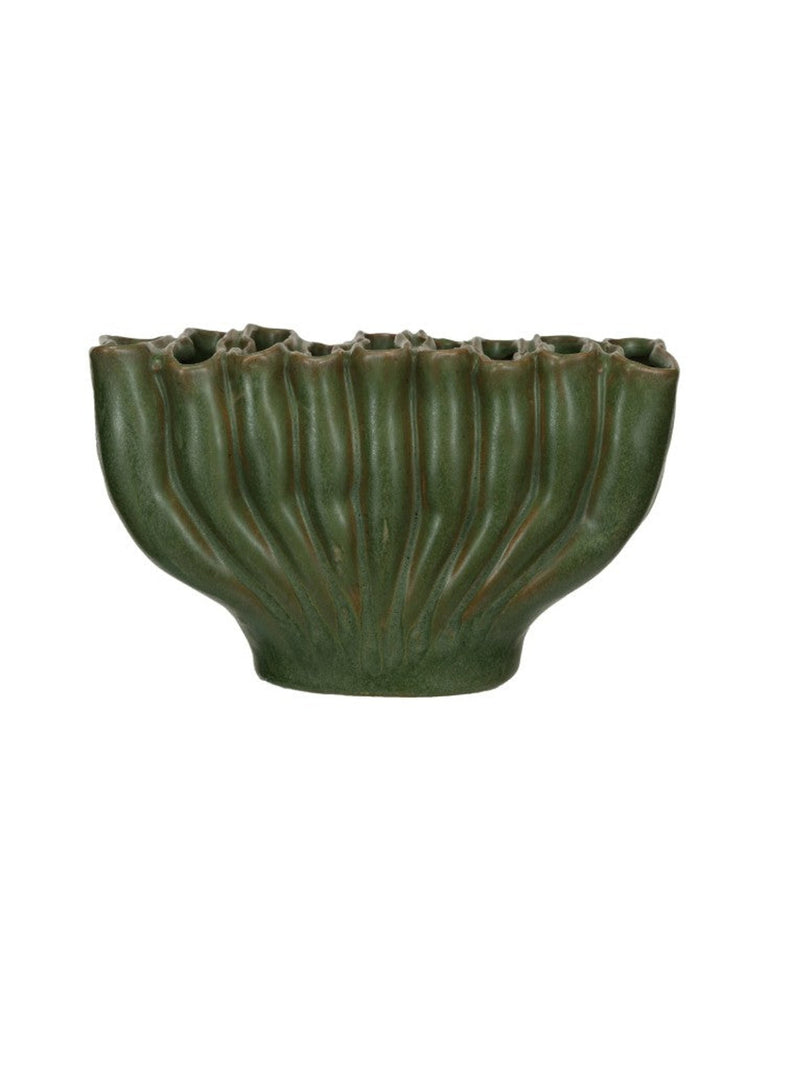 Stoneware Vase w/9 Sections, Green