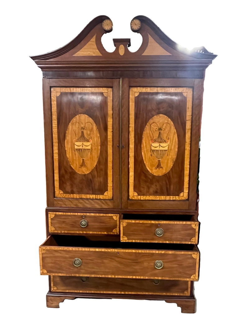 George III Inlaid Mahogany Linen Press