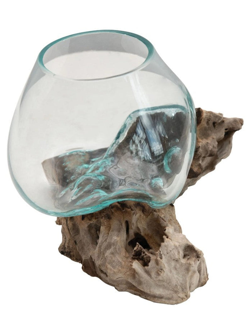 Glass Planter/Vase on Natural Wood Base
