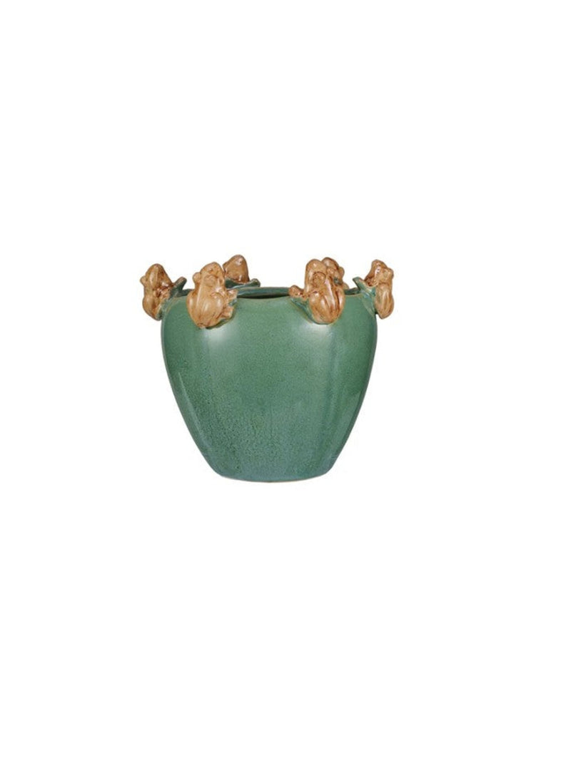 Stoneware Planter w/Frogs-green