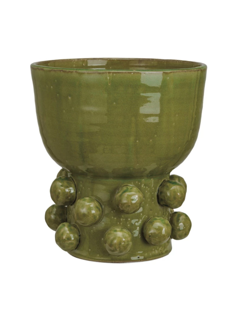 Terra-cotta Hobnail Footed Vase | Green