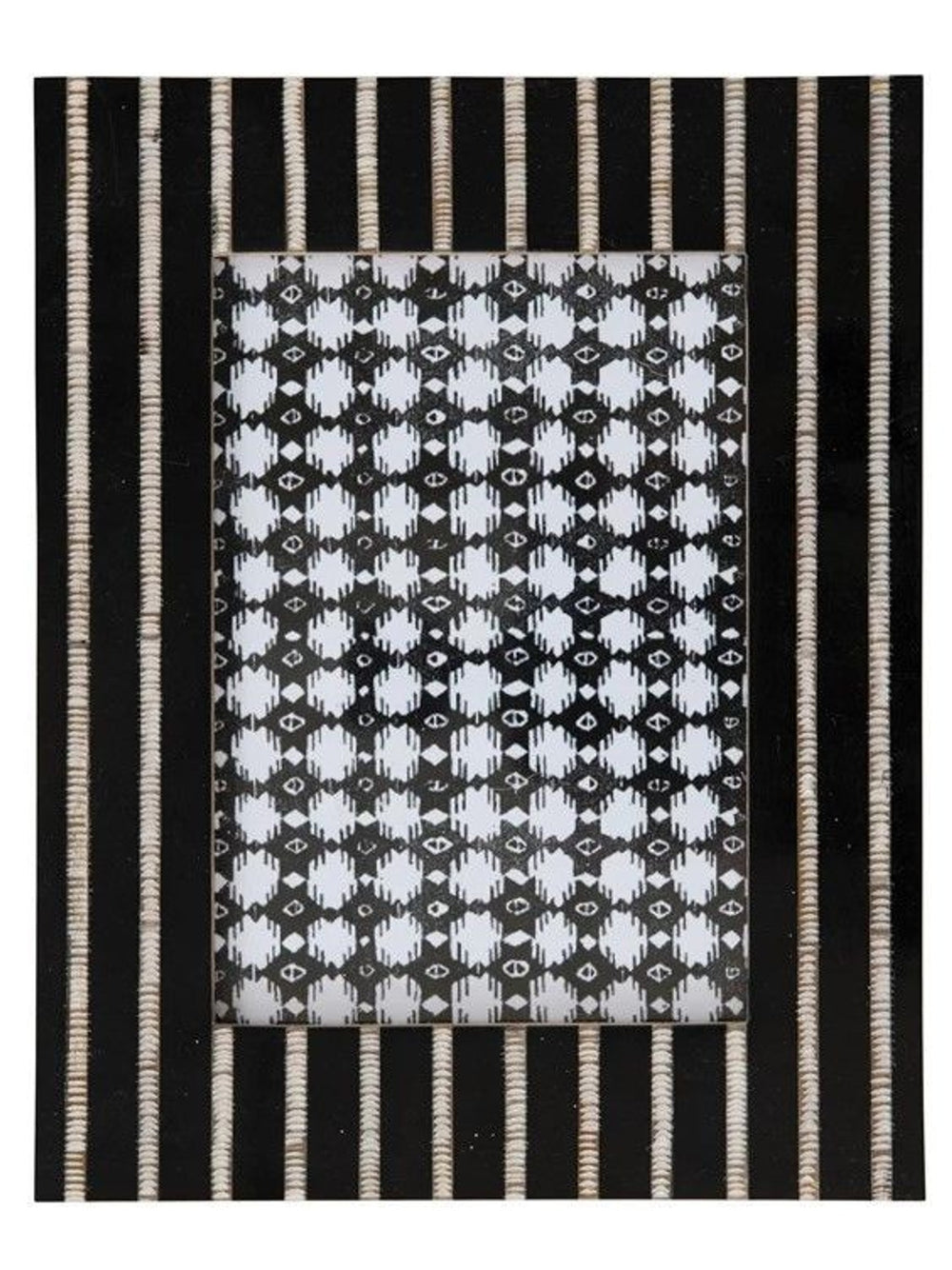 Resin Photo Frame w/Stripes | Black &amp; Cream