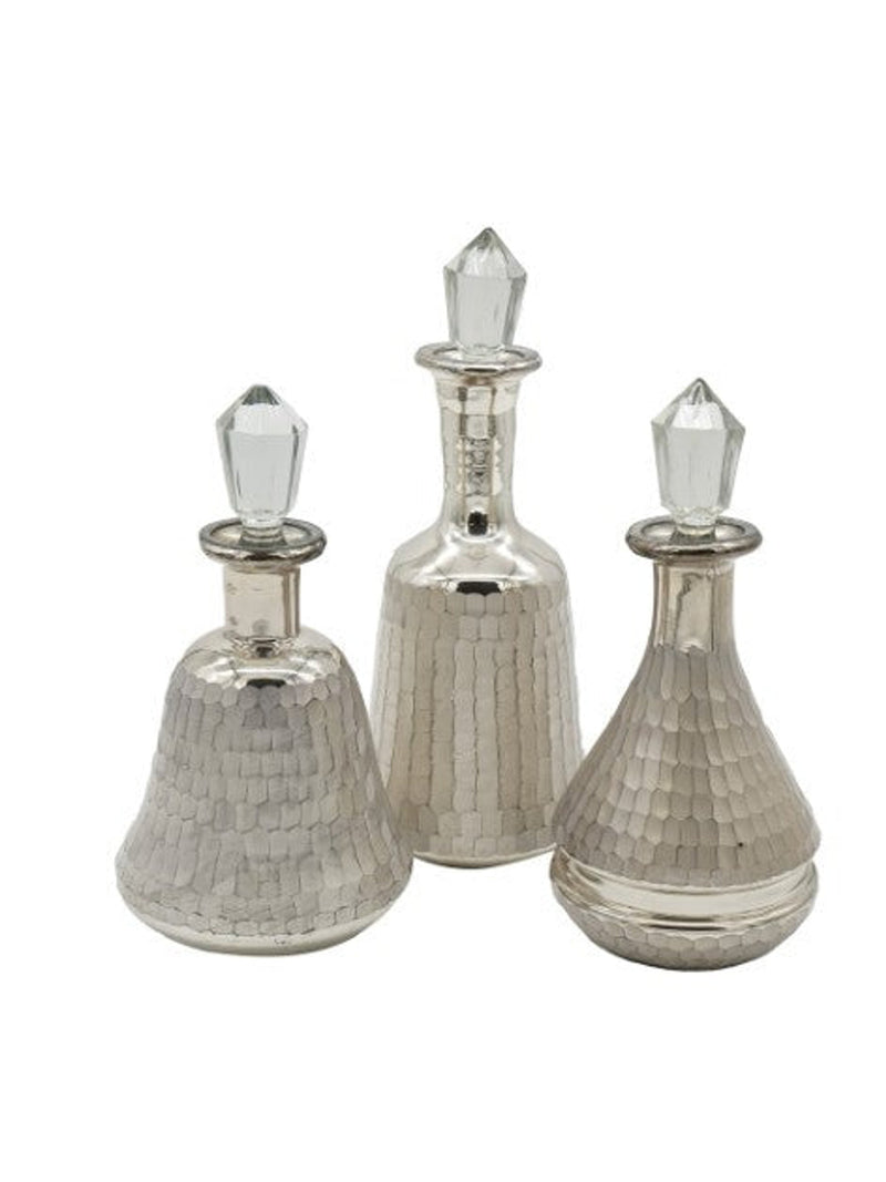 Textured Silver Glass Bottle LG