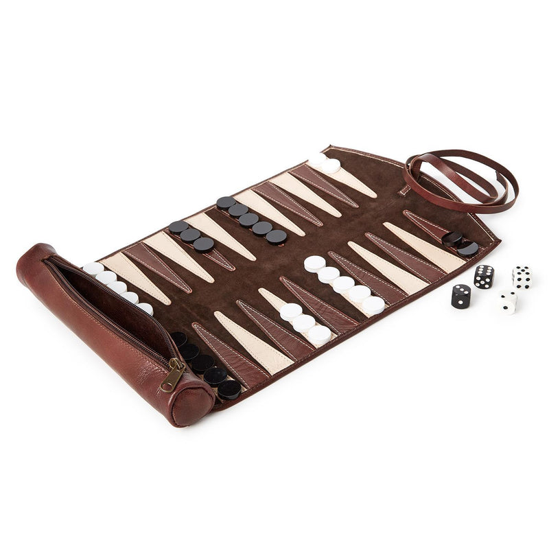 Roll-Up Portable Backgammon Game Set | Genuine Leather