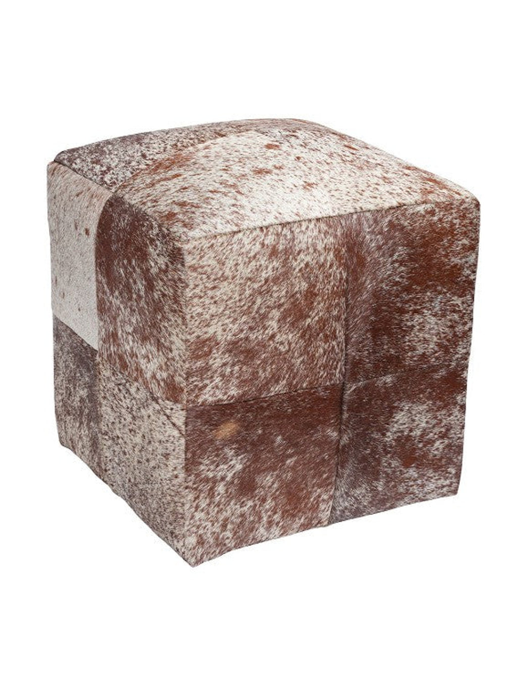 Brown, White, Salt & Pepper Cowhide Pouf