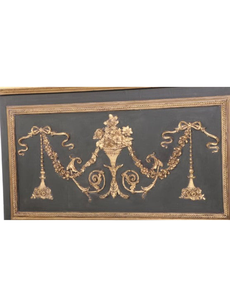 Louis XVI Style Ebonized & Parcel-Gilt Trumeau Mirror