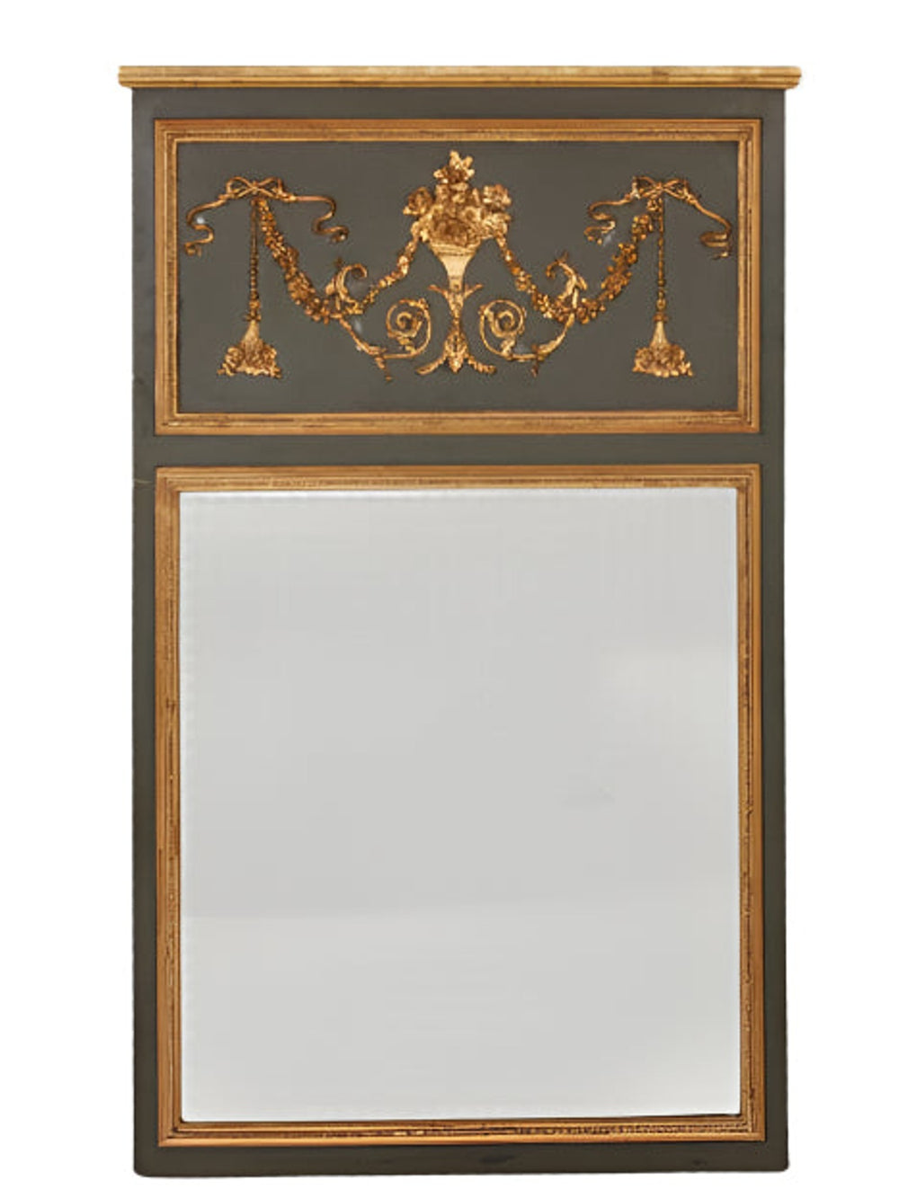 Louis XVI Style Ebonized & Parcel-Gilt Trumeau Mirror
