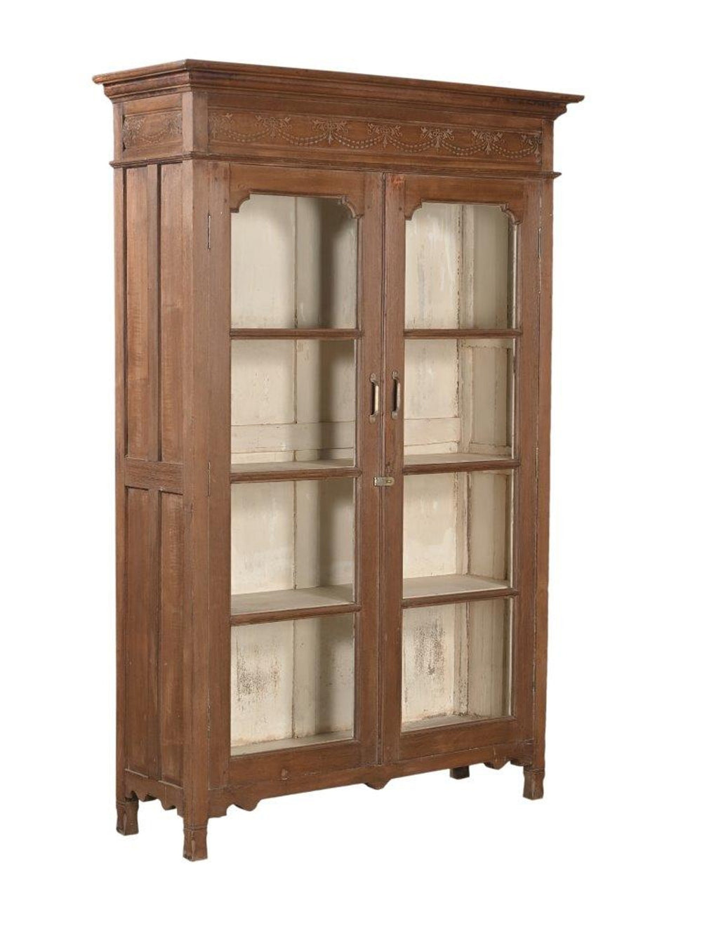 Carved Wood & Glass Cabinet w/ White