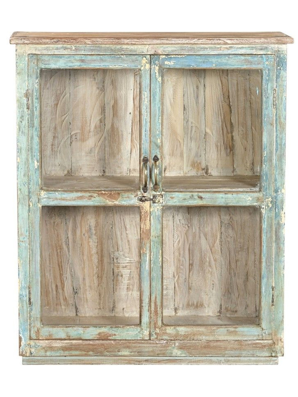 Wood Glass Door Cabinet | Green / Ivory