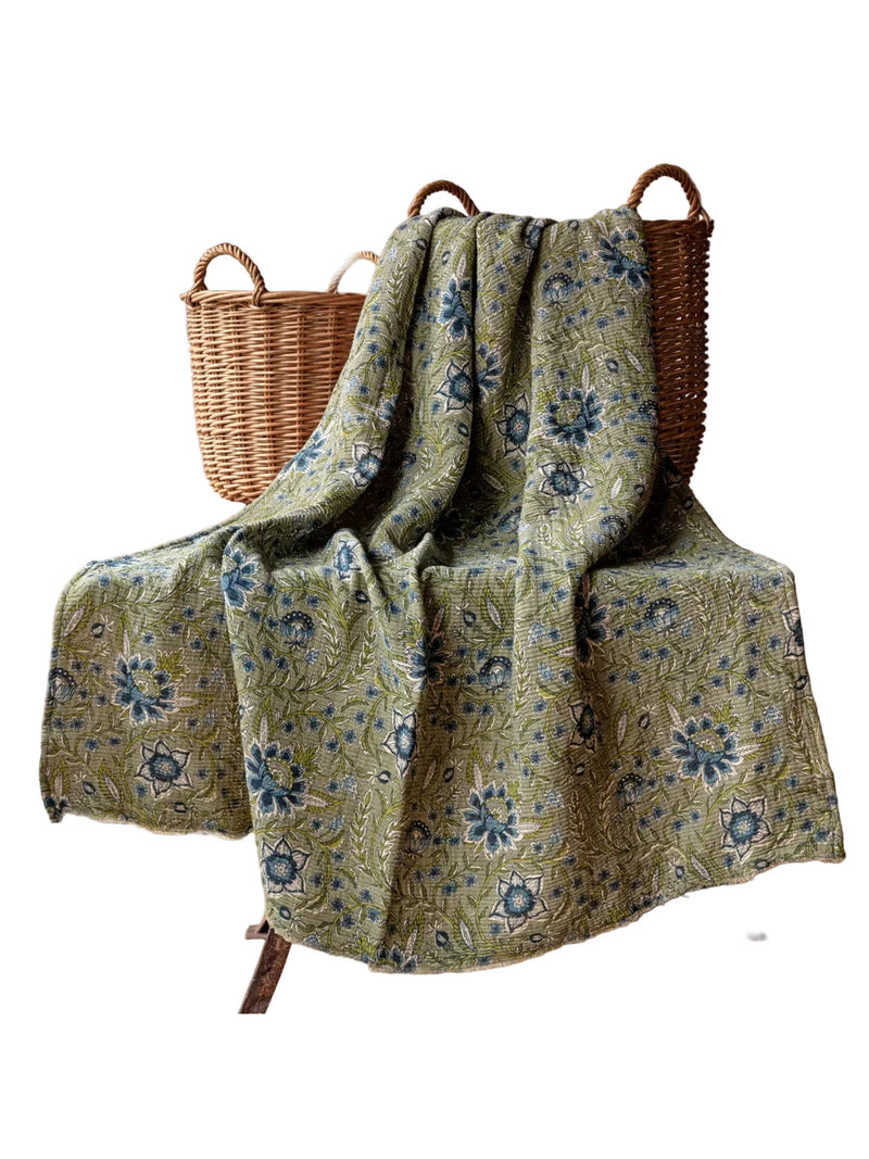 Plumbago Botanical Print Cotton Throw