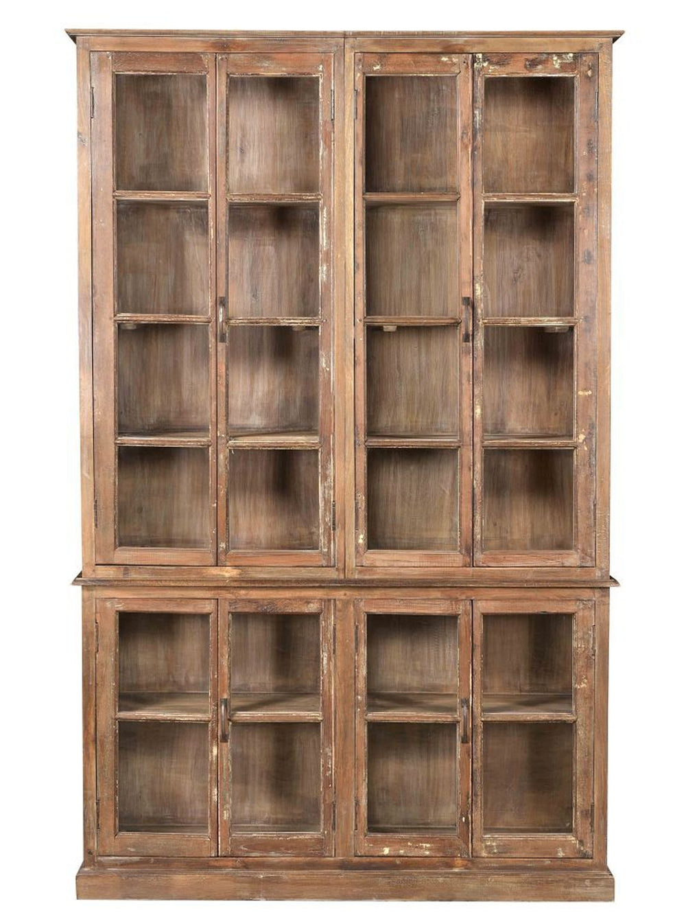 Tall Glass & Wood Double Cabinet