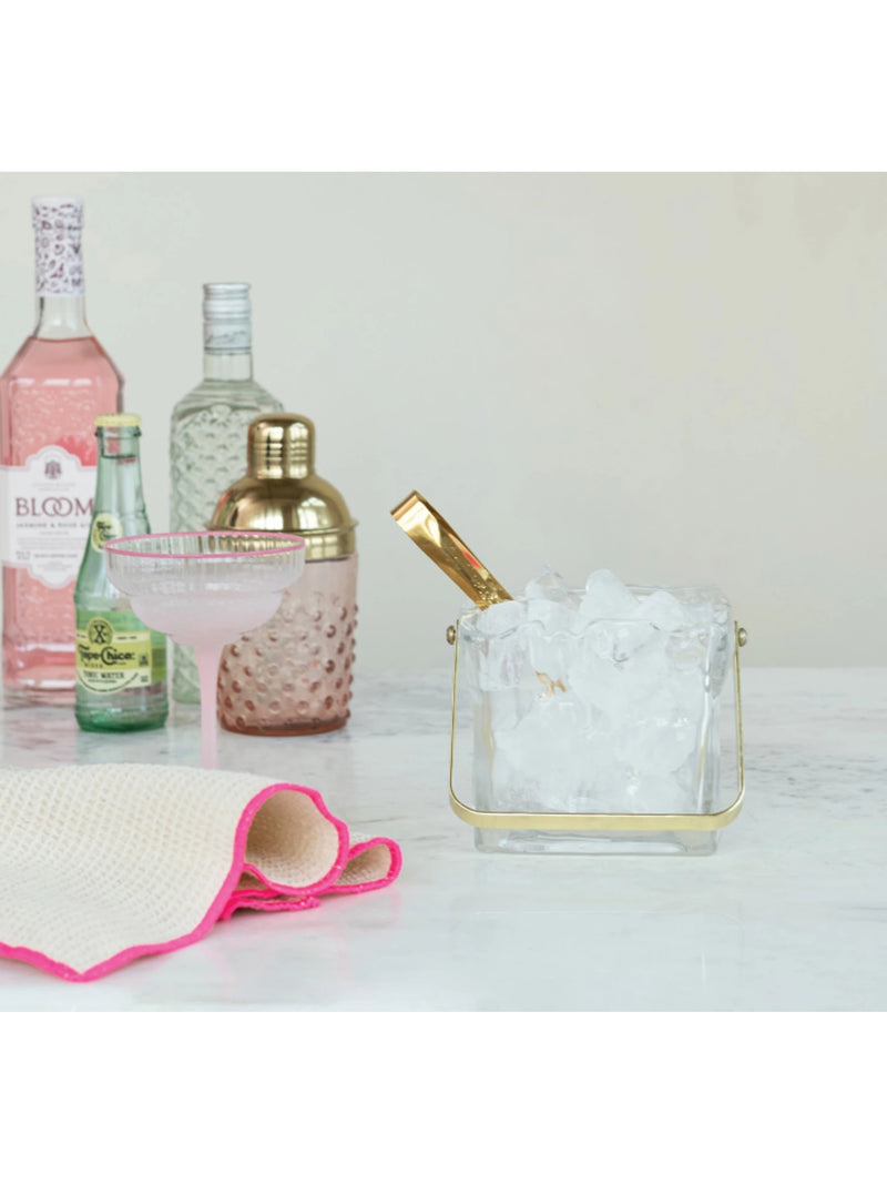 Textured Glass Ice Bucket with Tongs, Set of 2