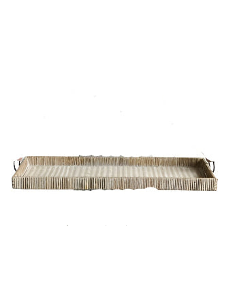 Decorative Rattan Tray w/ Metal Handles
