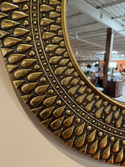 Round Brass & Wood Mirror