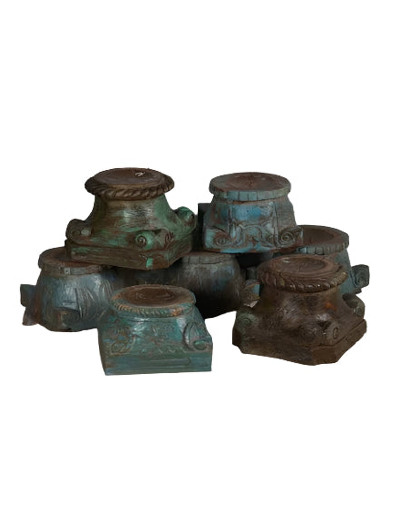 Painted & Carved Wood Candle Stands