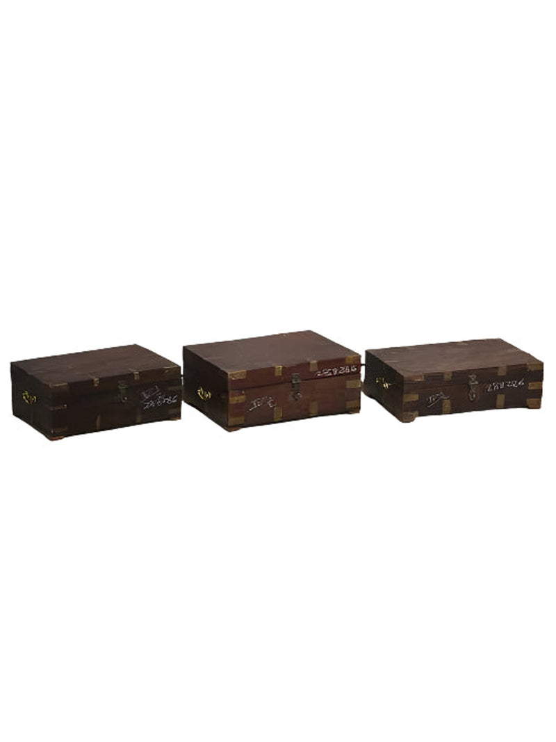 Old Wood Boxes w/Brass Accents