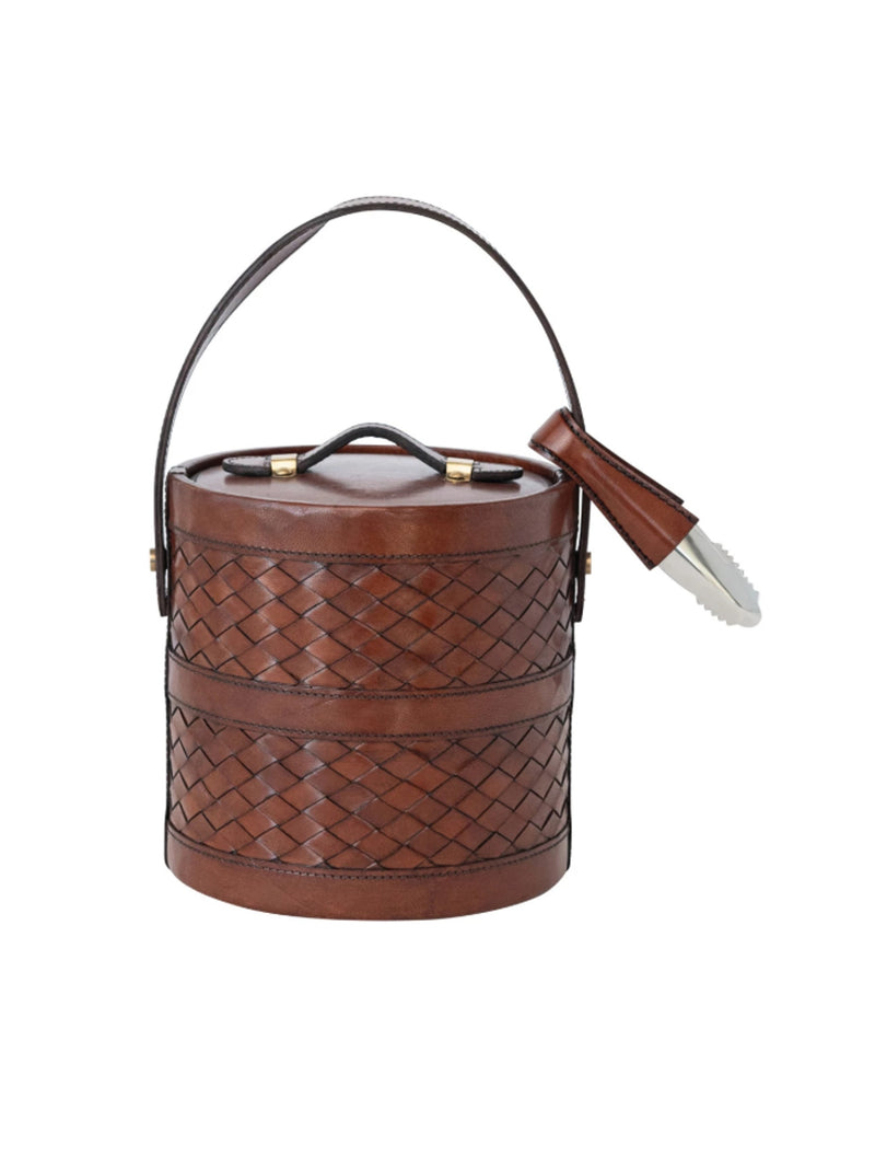 Woven Leather/Stainless Steel Ice Bucket