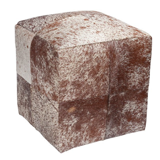 Brown, White, Salt & Pepper Cowhide Pouf