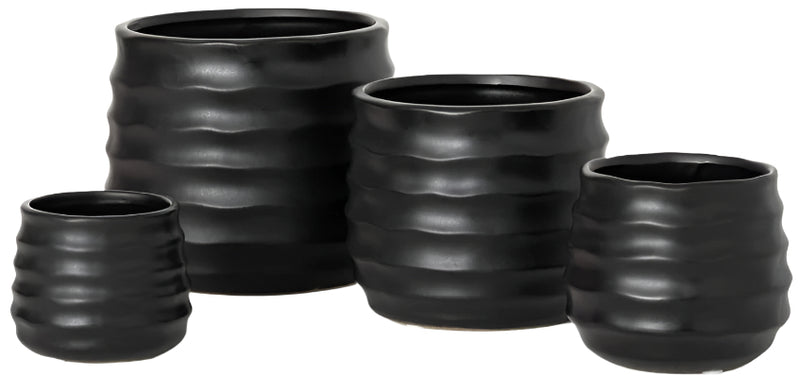 XS Ebony Ribbed Round Pots