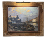 Claus Bergen European Harbor Oil Painting, Circa 1940