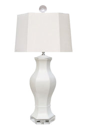 PORCELAIN CREAM WHITE HEXAGONAL VASE LAMP