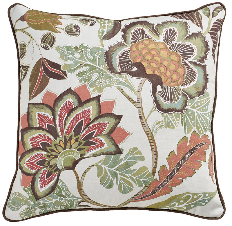 THROW PILLOW | SHANGRI-LA CINNAMON W/ LINEN BARK PIPE EDGE