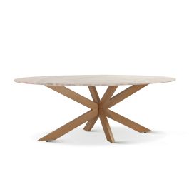 Malibu 90" Oval Dining Table in Sawar Marble with Antique Gold Base