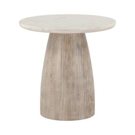 Palm Springs Round Side Table | White Marble | Whitewash Modern Base |  22"