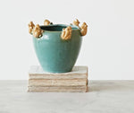 Stoneware Planter w/Frogs-green