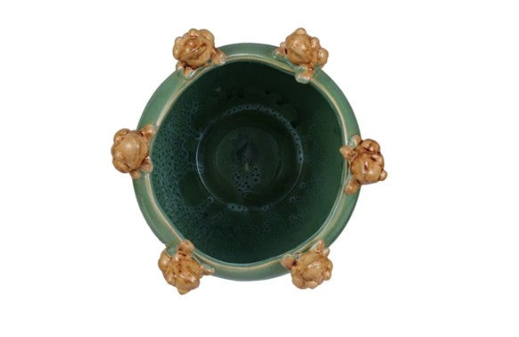 Stoneware Planter w/Frogs-green