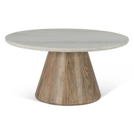 Vista Coffee Table | White Travertine | Oak Base |36"
