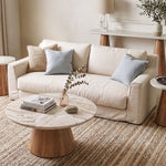 Vista Coffee Table | White Travertine | Oak Base |36"