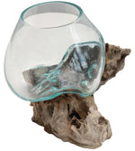 Glass Planter/Vase on Natural Wood Base