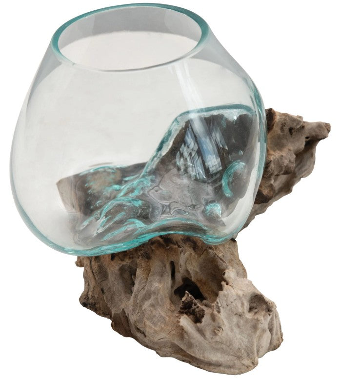 Glass Planter/Vase on Natural Wood Base