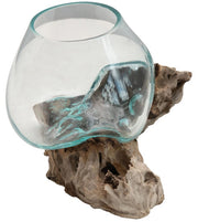 Glass Planter/Vase on Natural Wood Base