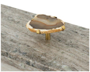 Gray Marble Storage Box With Brass & Agate Handle